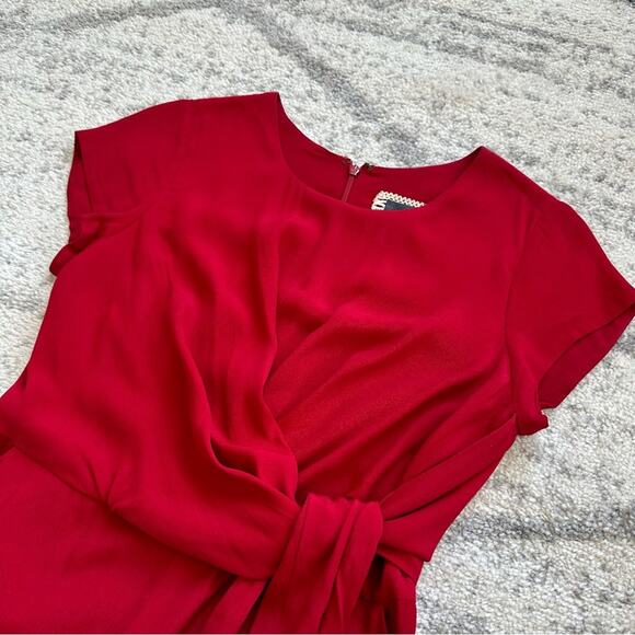 Maeve Anthropologie Grier Jumpsuit Red Crepe Rayon Cap Sleeves Tie Front Size 2P - Picture 6 of 13